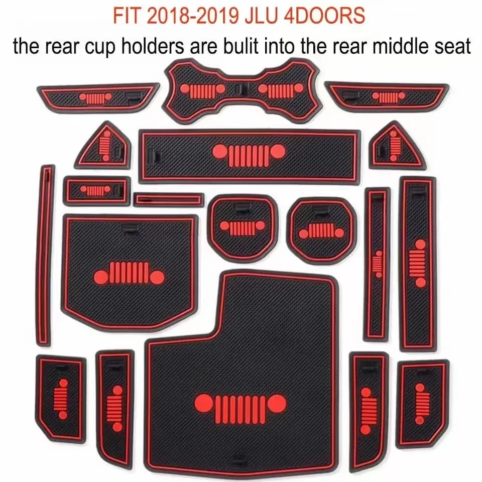 19Pcs Gate Slot Pad Cup Mat Door Mats Non-Slip Pads for Jeep Wrangler JL 2018 2019 Car Interior