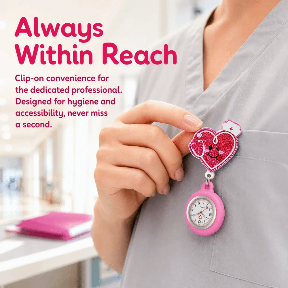 Cartoon Retractable Retractable Pocket Watch Clip-On Silicone Nurse Watch Cartoon Glitter Multi-functional Badge Reel Hospital