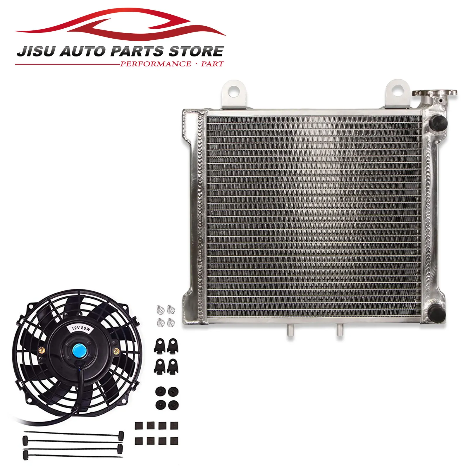 2 Rows Aluminum Radiator + Fan for 2000-2007 06 05 Bombardier Can Am DS 650 DS650 DS650X Baja