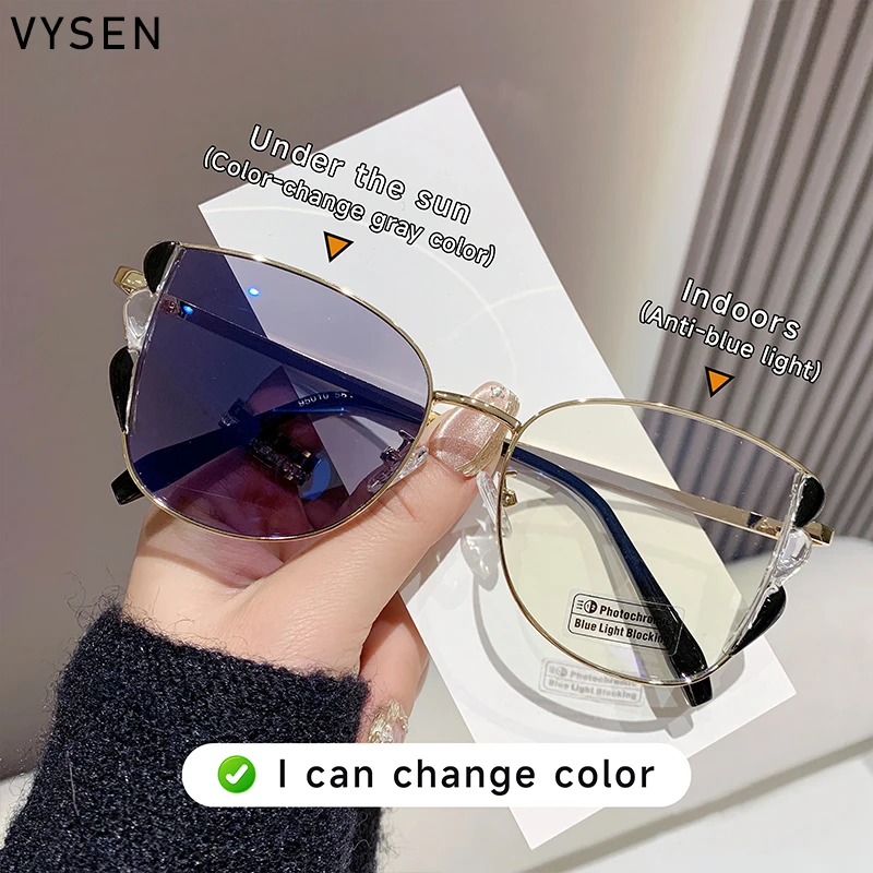 Square Anti Blue Light Sunglasses Women Men Big Frame 2025 Luxury Brand Clear Cat Eye Photochromic Glasses Metal Shades Eyewear