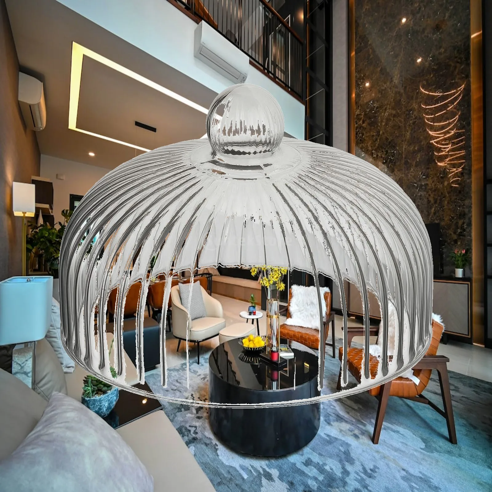 Cake Dome with Wooden Base Fluted Glass Cake Cover with Wood Tray Dessert Tray
