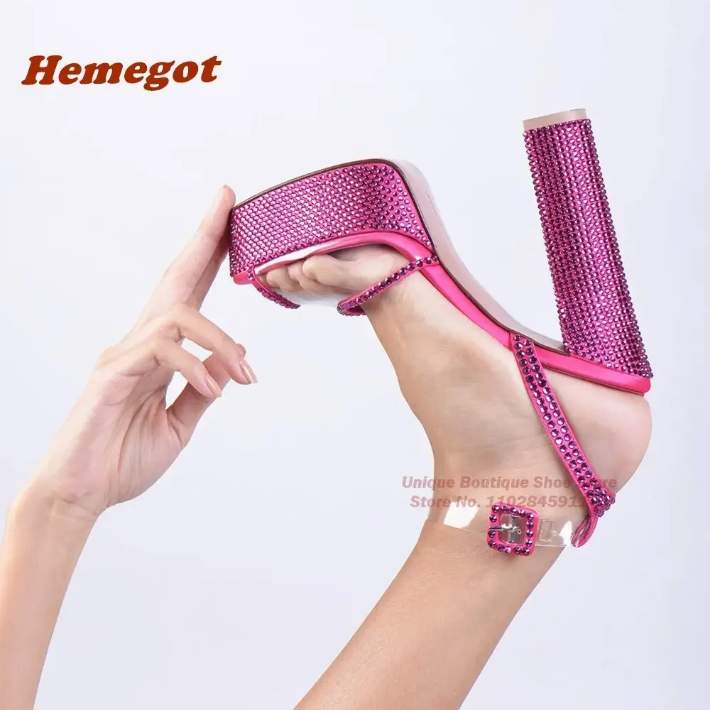 

Rhinestones Platform Square Heels Sandals Peep Toe Crystals Slingback Buckle Women's Sandals 2024 New Luxury Party Shoes Wedding