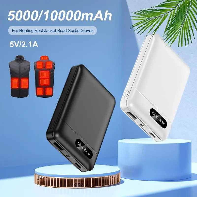 

New 10000mAh Smart Power Bank 5V/2.1A USB Output Mini External Battery Pack With LED Lighting For Heating Vests Jackets Socks