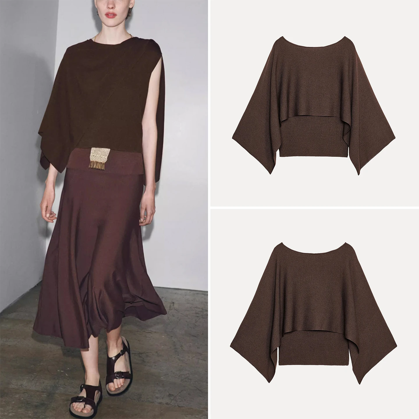

Loose Layered Knitted Women's Sle Casual Faion One-oulder Top Z Brand Autumn New Arrival 35907
