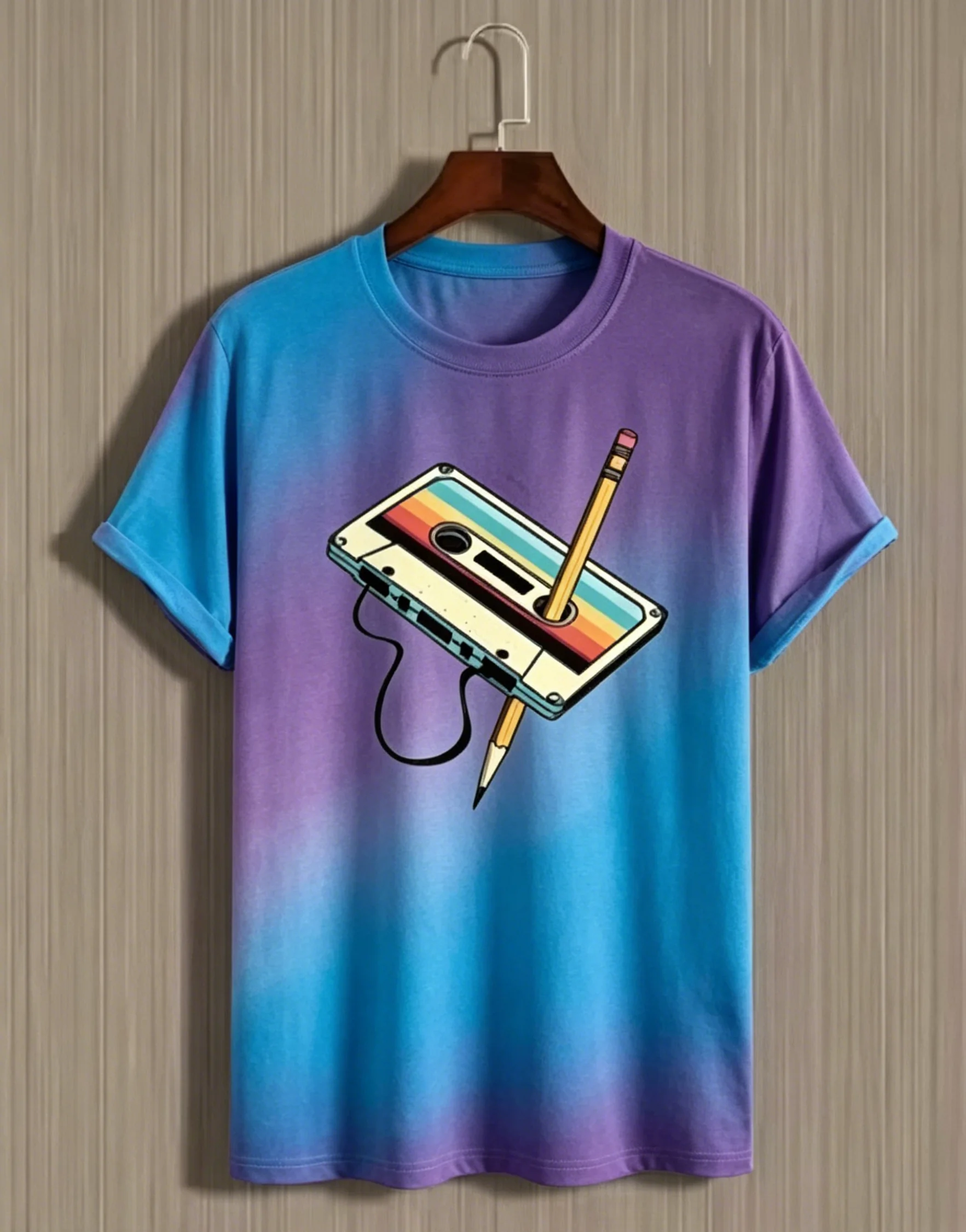 2026 New Unisex Retro Cassette Pencil Print T Shirt Breathable Quick Dry Summer Jerse