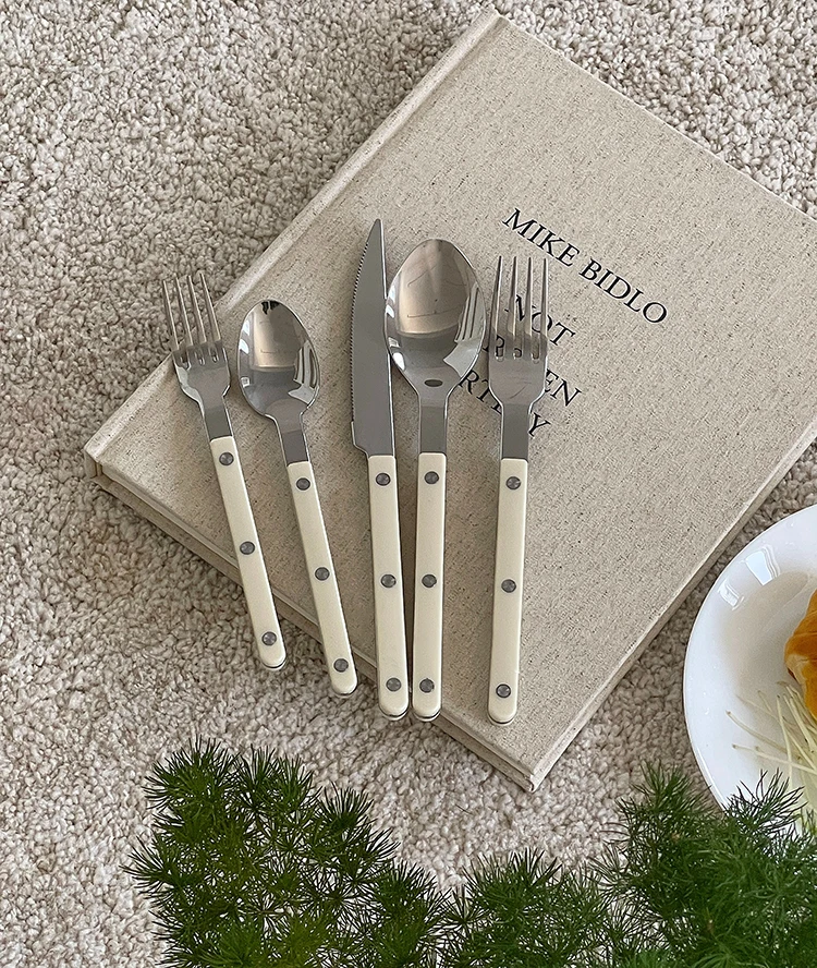 Korean INS Style Tableware Set Stainless Steel Knife, Fork, Spoon Western Tableware Set Simple Retro Color Dinner Cutlery Set