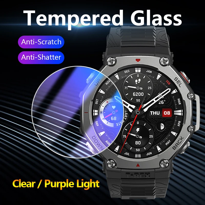 

For Amazfit T-Rex Ultra 2 3 Pro 3Pro 48mm 44mm Clear / Anti Purple Light 2.5D 9H Tempered Glass Guard Film Screen Protector