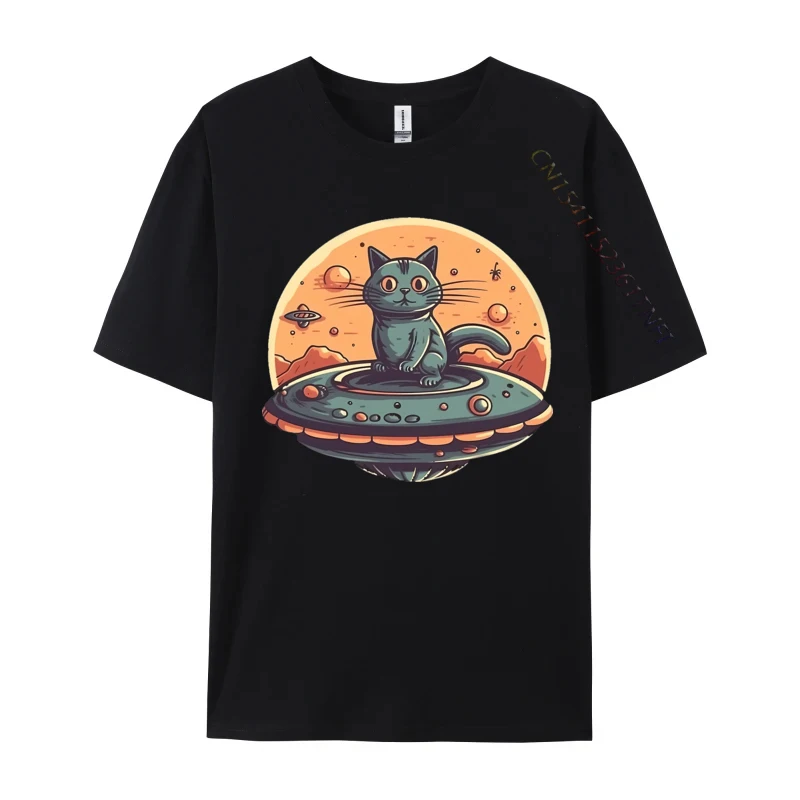 

Cat Sitting On A UFO T-shirt Men Vintage T-Shirt Faddish Casual T Shirts Cotton Tops & Tees For Men Normal