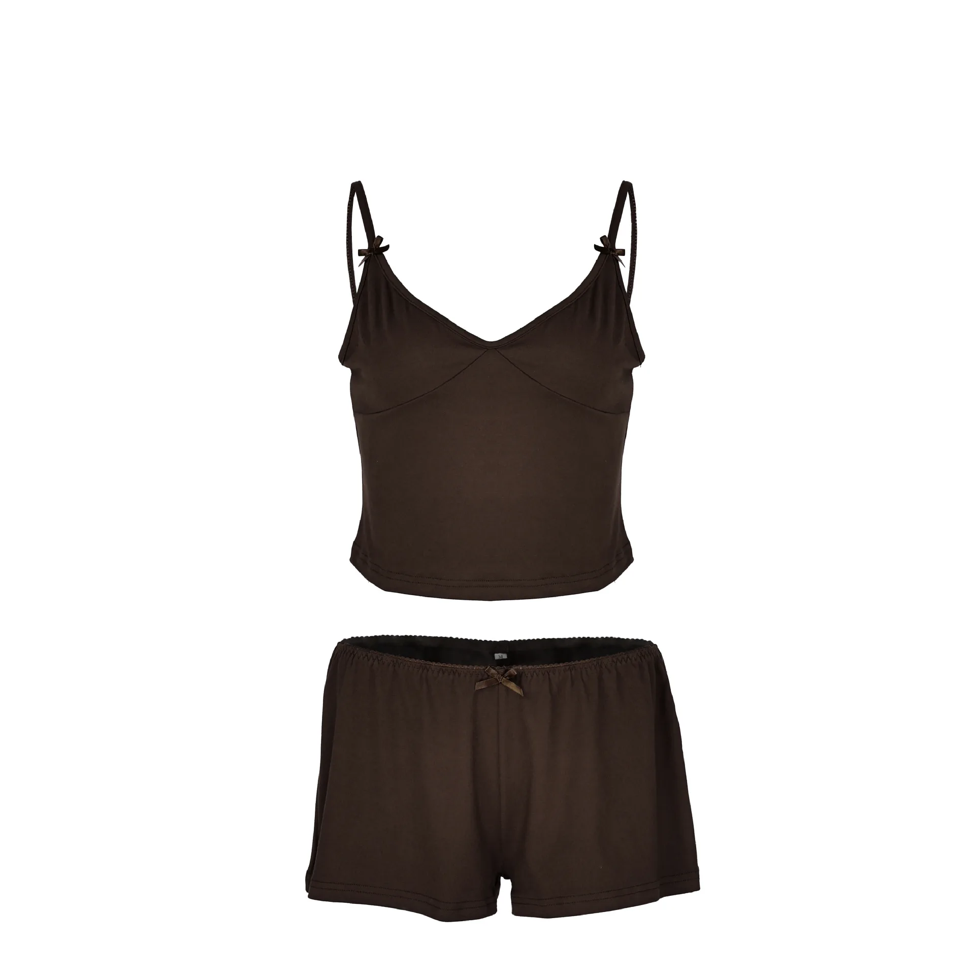 Summer Knit Sport Shorts Sets Casual Spaghetti Strap Pajamas With Elastic Waist Shorts 2 Piece 20256Home Outfits Yellow