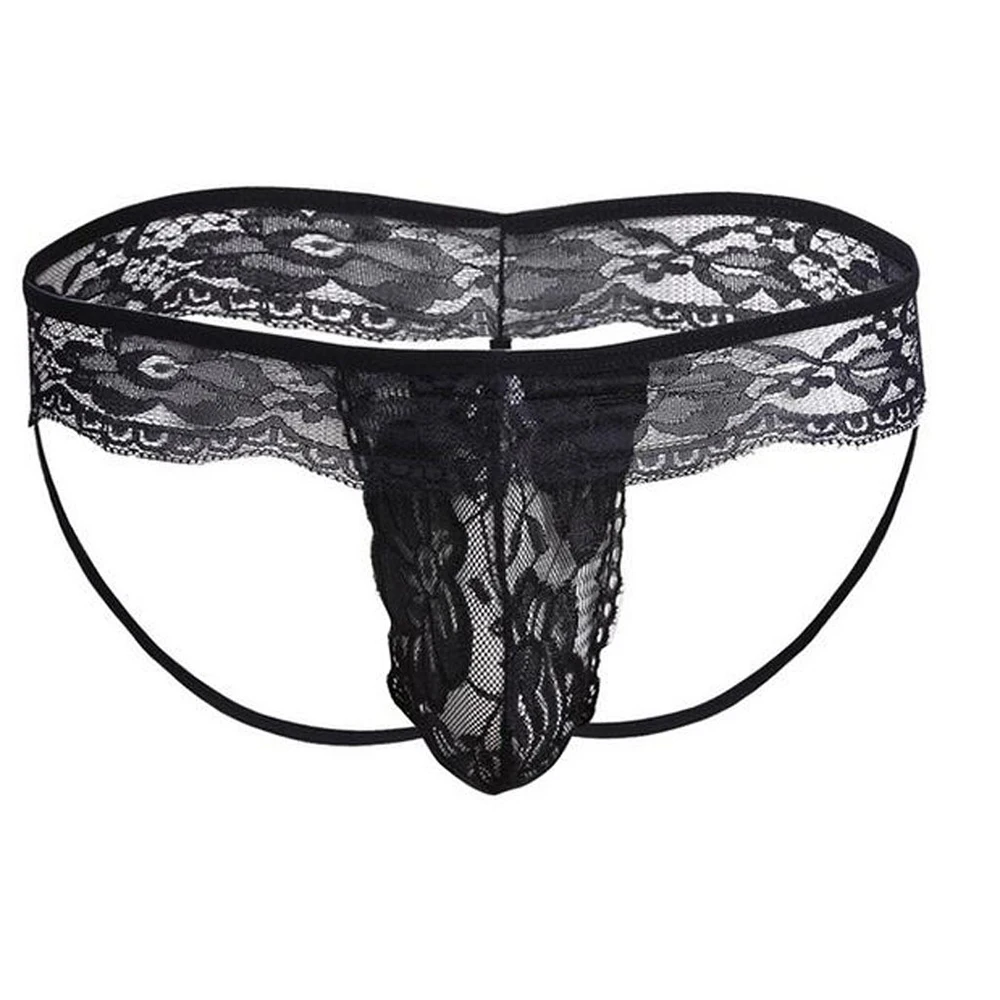 Heren kanten doorzichtige slipje Sissy Pouch G-string Thong Slips Ondergoed Slipje Onderbroek Plus Size