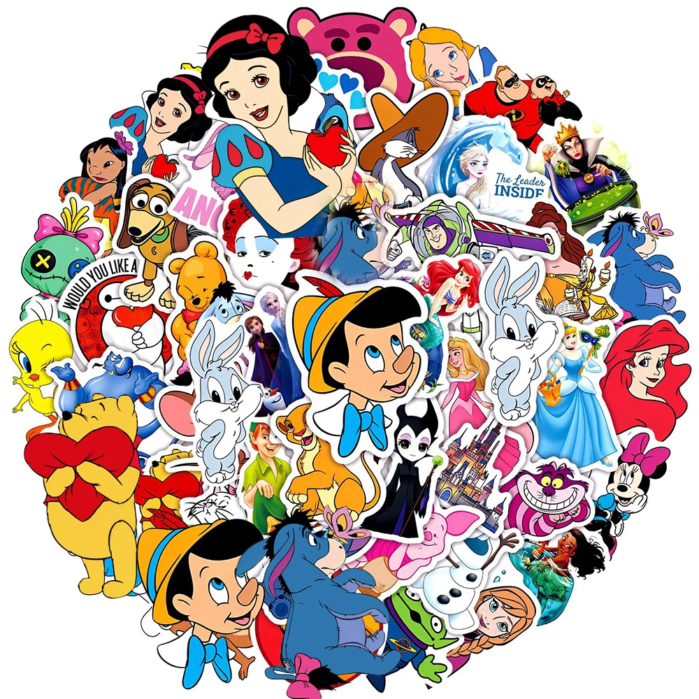 

10/30/50pcs Mixed Disney Cartoon Stickers Cute Stitch Ariel Pooh Bear Decals DIY Phone Skateboard Luggage Anime Graffiti Sticker