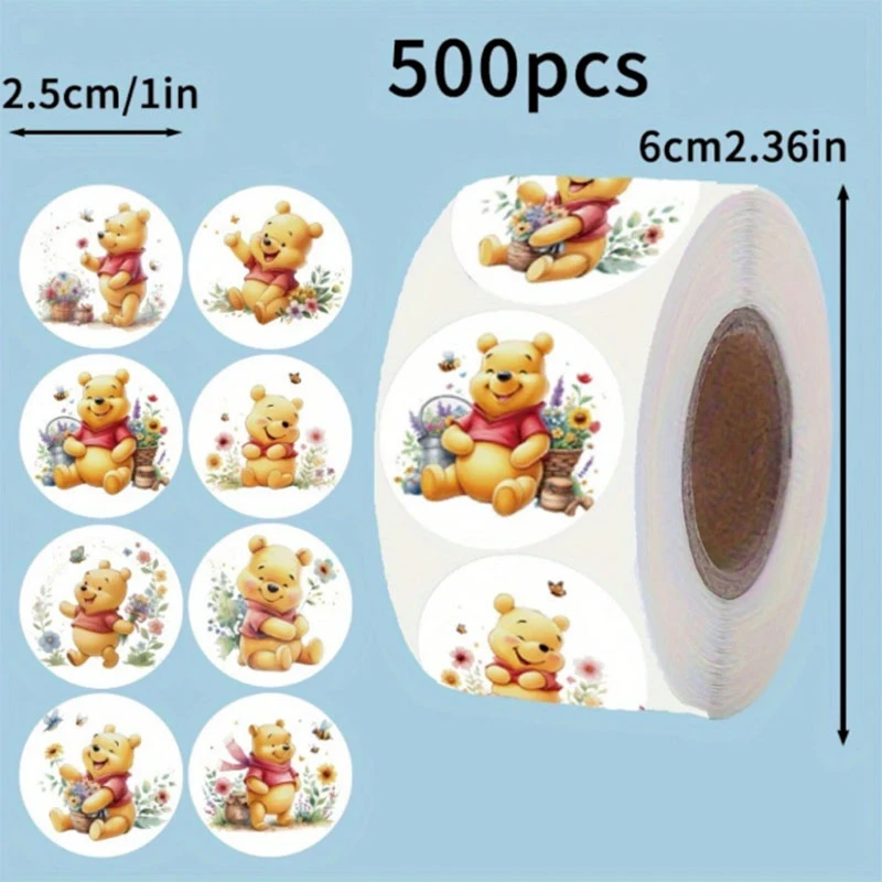 500 adesivi a rotolo con orsetto Winnie Pooh, decorativi fai da te per diario, quaderno, scrapbook, sigilli per buste, regali e lavoretti creativi per bambini