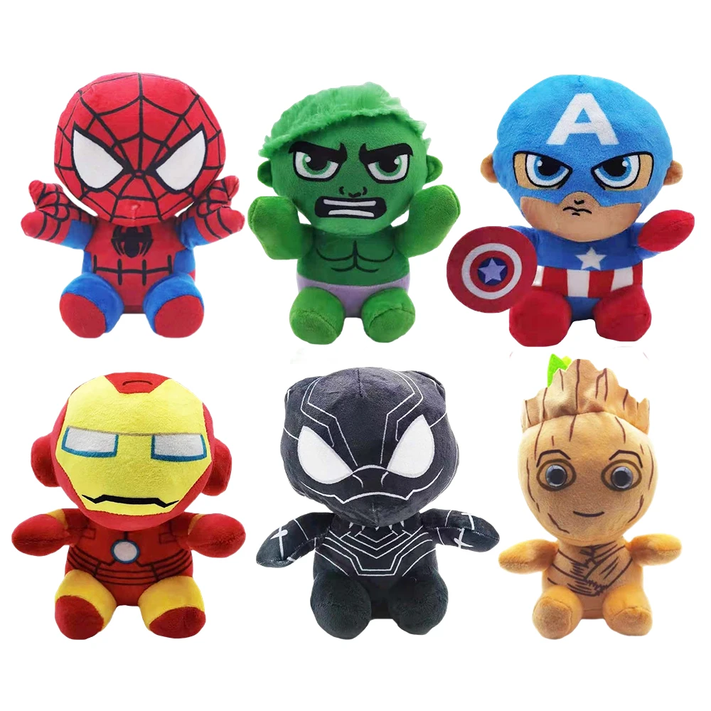 

20cm Disney Marvel The Avengers Plush Toys Captain America Hulk Spider Man Iron Man Black Panther Cartoon Stuffed Doll Kid Gifts