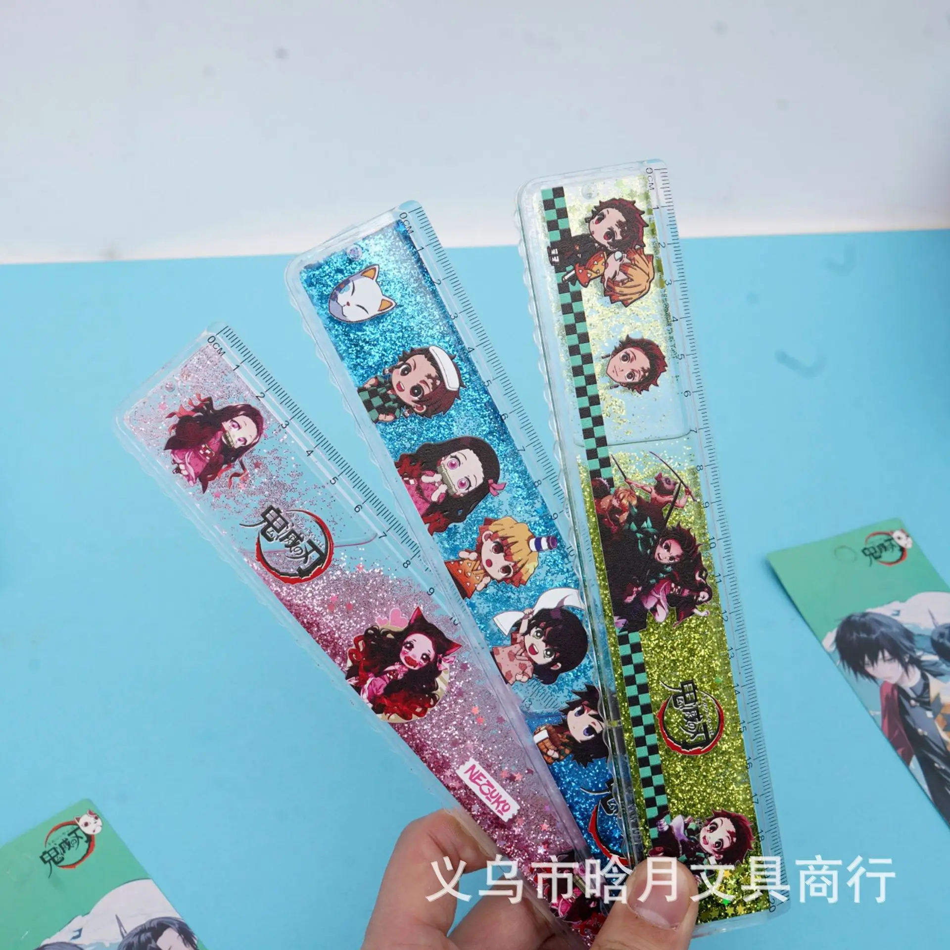 1PCS Demon Slayer Anime Stationery Ruler Flowy  Cartoon-style Stitchy Character Long Ruler Creative Drawing Ruler