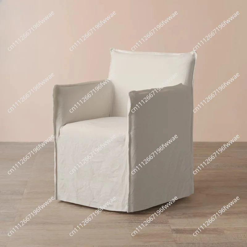 White linen sofa chair retro washed cotton and linen lounge chair dining chair