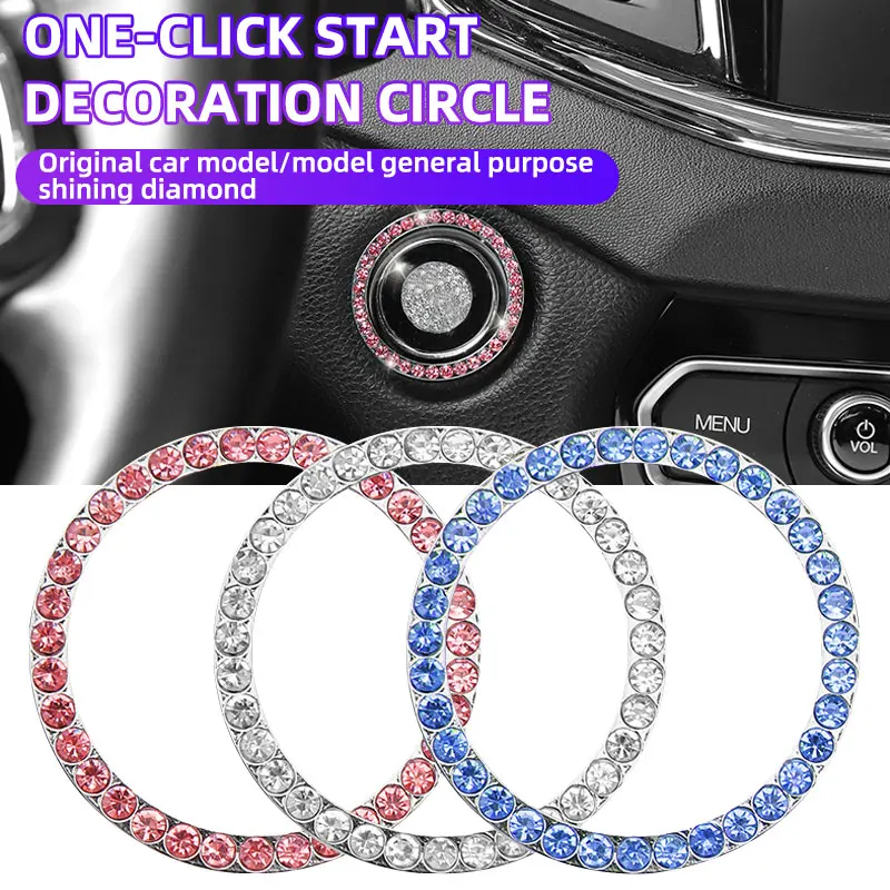 4Pcs Car Start Switch Button Auto Decorative Diamond Stickers Interior One-Click Engine Start Stop Switch Button Cover Decoratio