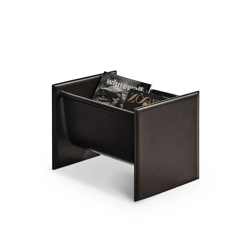 

Italian minimalist sofa edge light luxury modern simple black saddle leather small side cabinet