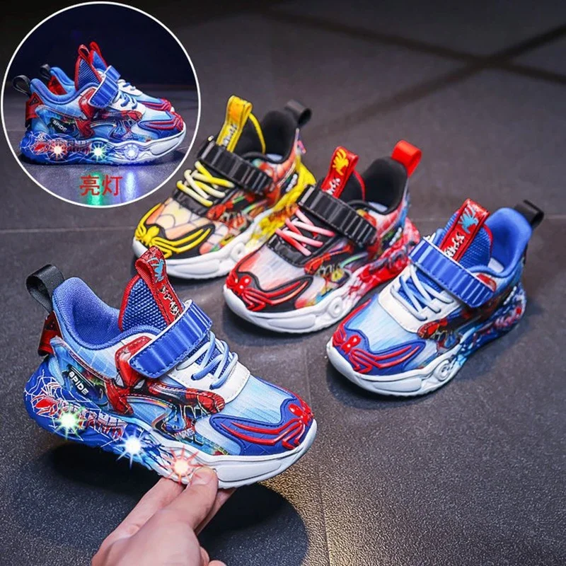 

Spring Autumn Baby Boys Girls Led Light Shoes Cartoon Spiderman Print Kids Luminous Sneakers Children Casual Sport Shoes 27-37