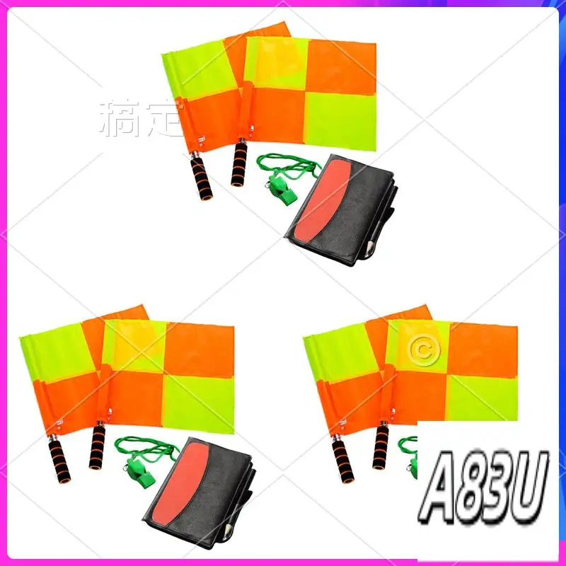 

U8-6X Комплект футбольного рефери Футбольные клетчатые футбольные флаги Кошелек-бумажник с красной желтой карточкой и свистком