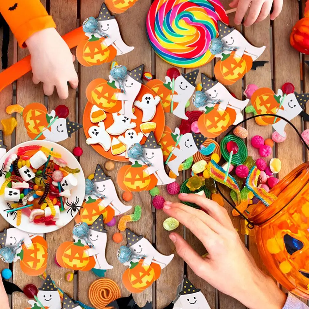 50 pezzi di carte di stoccaggio di zucca di Halloween Carte di imballaggio di caramelle per bambini Dolcetto o scherzetto Decorazione carina di Halloween fai da te