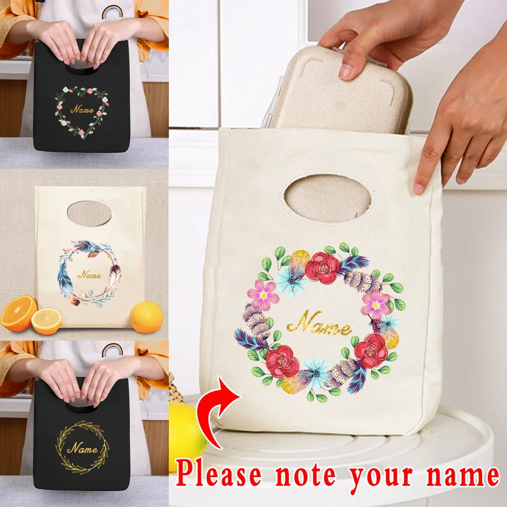 Thermal Lunch Box Women Handbag Custom Personalized Name Insulated Lunch Bags Kids Cooler Bag Portable Picnic Food Bag Tote