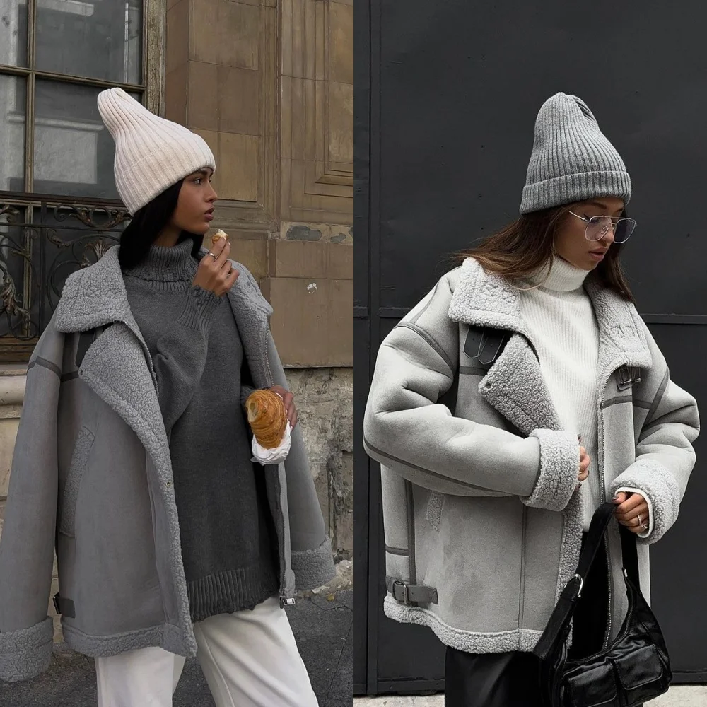 

The New Women's Jacket with Extra Thick Warm and Extra Thick Lamb Feather Rider Jacket with Artificial Fur