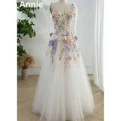 Annie White Tulle Prom Dress 3D Flowers Princess Graduation Formal Evening Dresses Vestidos De Fiesta Elegantes Para Mujer2024