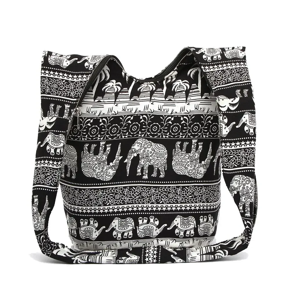 Bohemia shoulder bag Cotton Linen Women Ethnic Printed Zipper Shoulder Hobo Bag Gypsy Cotton Tote Pouch Female Cloth Handbag