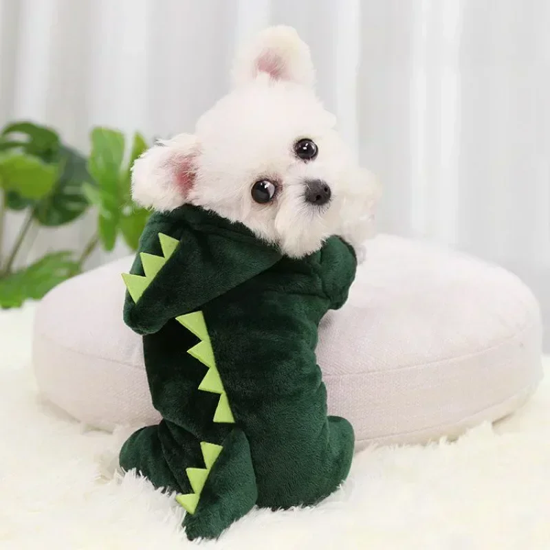 Dinosaur Quirky Dog Suit Plush Shape Pet Warm Funny Clothing Cat And Costume Clothes Hooded Winter Autumn Coat Cute