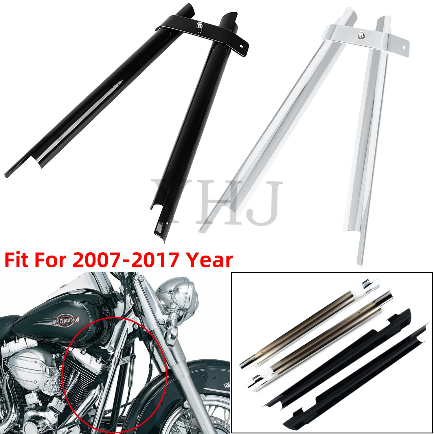 For Harley Motorcycle Softail Heritage Springer Fatboy FLSTF Night Train 2007-2017 Chrome/Black Front Down Tube Frame Cover