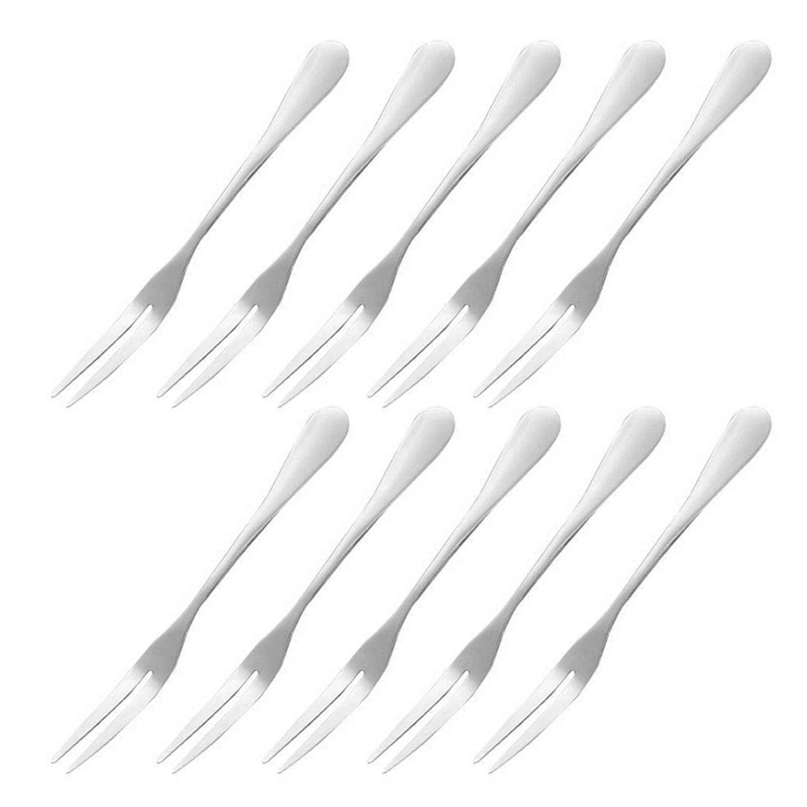 Small Stainless Steel Forks For Cocktail Appetizer Dessert Party 10 Pieces 2-prong Fruit Fork Household