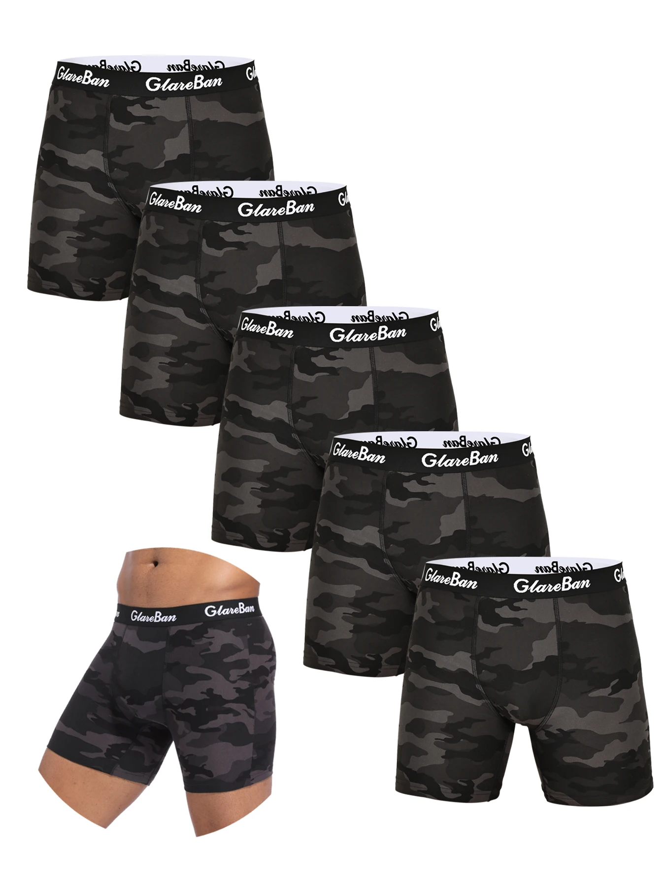 5pcs Set Mid-Long Camo Boxer Shorts Men Underwear Breathable Male Underpants for Men Homme Boxershorts Slips Soft Panties 2024