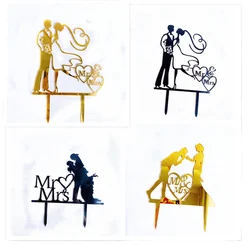 Mrs & Mrs Wedding Party Cake Topper Gold Black Ring Acrylic Wedding Cake Topper Dessert Decoration Bride Groom Baking Supplies