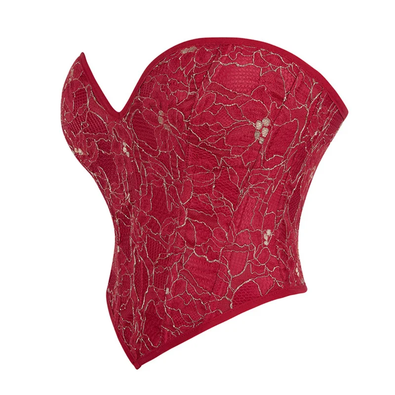 Espartilho de noiva vermelho shapewear gaze vermelha escura com bordado dourado shapewear casamento sem alças bustier espartilho para mulher