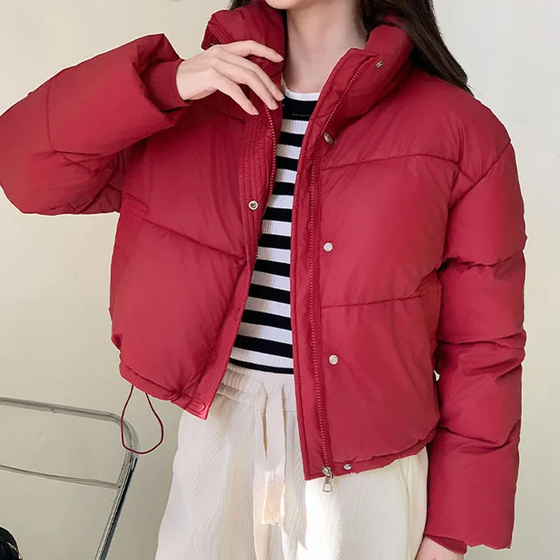 Lucyever Short Down Cotton Jacket Women 2024 Winter New Stand Collar Warm Parkas Woman Lightweight Thicken Bread Cotton Coat