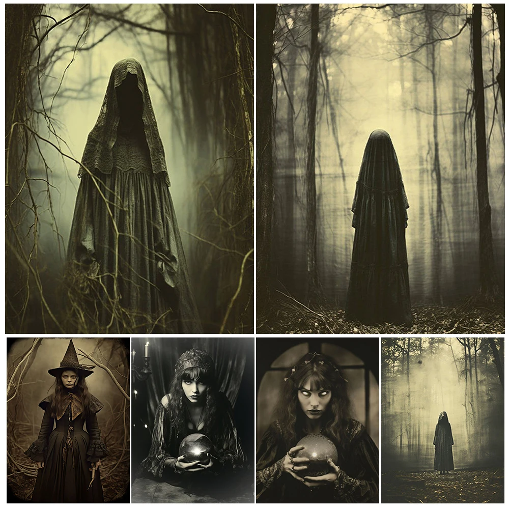 

Occult Spooky Witchin In Haunted Forest Vintage Wall Art Canvas Print Three Legged Witch Victorian Art Poster Print Home Decor