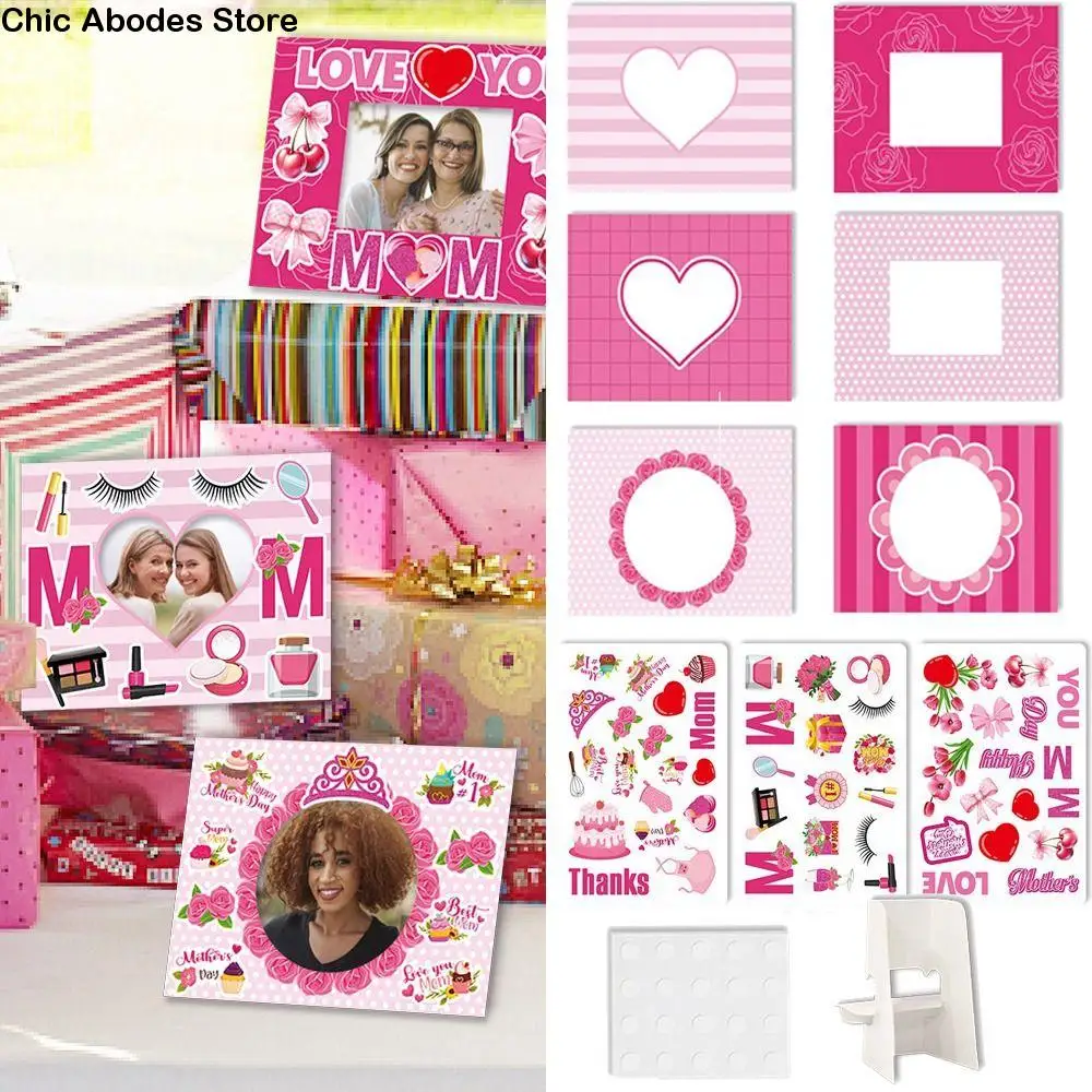 With Stickers Mother's Day DIY Picture Frames Set Happy Mother's Day Free Standing Paper Photo Frames Crafts Kits Easy Assemble