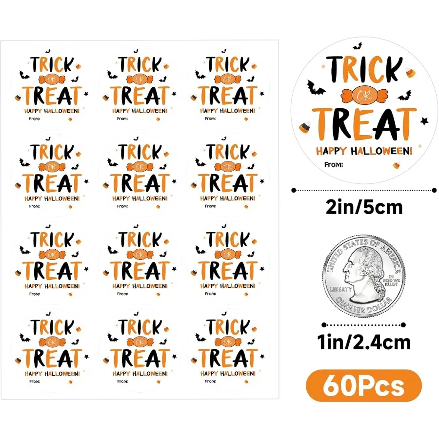 سعيد هالوين تحريك الهالوين مني هدية التحريك 60 قطعة 2 بوصة هالوين المغلف ختم التسمية تحريك ذاتية اللصق هالوين الخفافيش