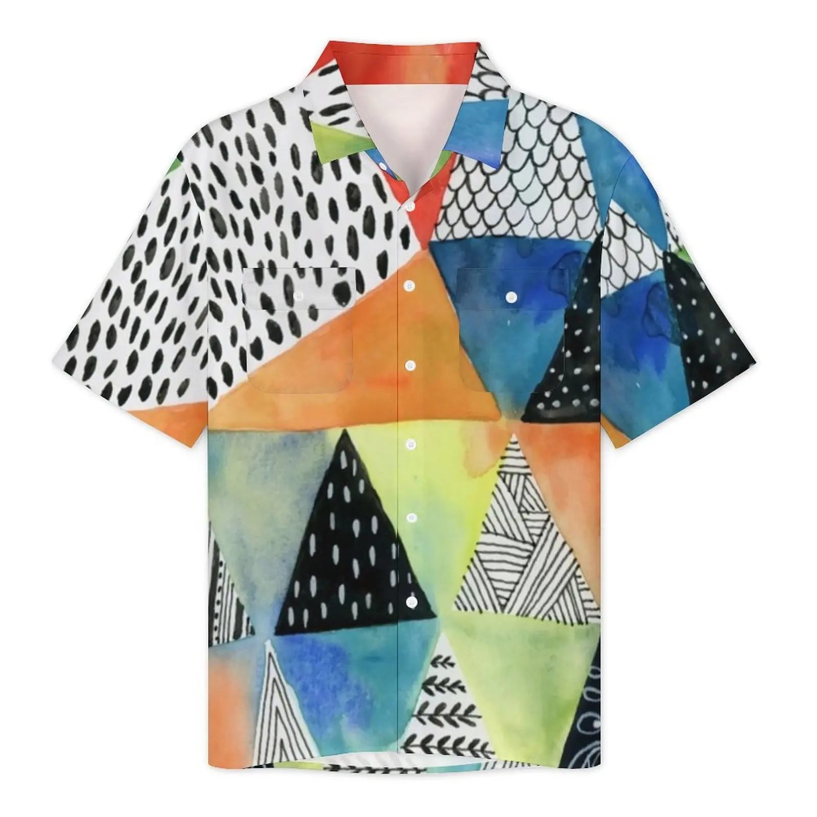 Doodled Geometry Casual Shirt Colorful Print Elegant Hawaiian Shirts Male Short Sleeve Beach Harajuku Graphic Oversized Blouses