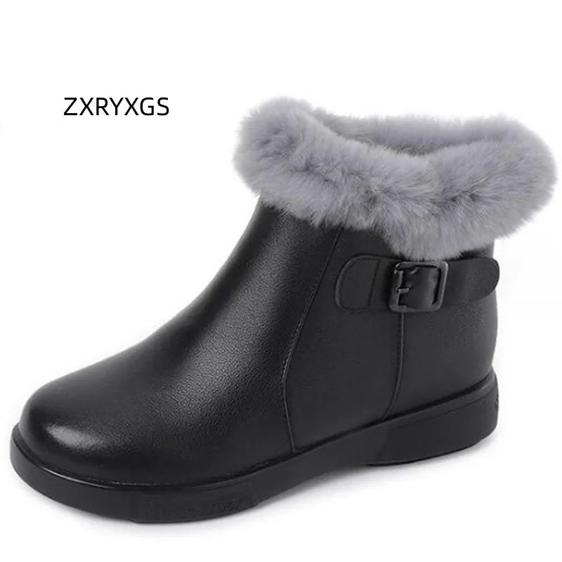 ZXRYXGS 2024 New High-end Real Rabbit Fur Cowhide Autumn Winter Shoes Woman Boots High-heel Boots Fashionable Warm Snow Boots