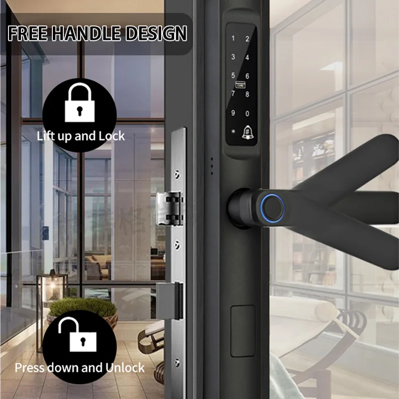 قفل باب ذكي نحيف Ttlock Cerraduras Inteligentes سبائك الألومنيوم مقاوم للماء كلمة المرور بصمة قفل ذكي رقمي #5