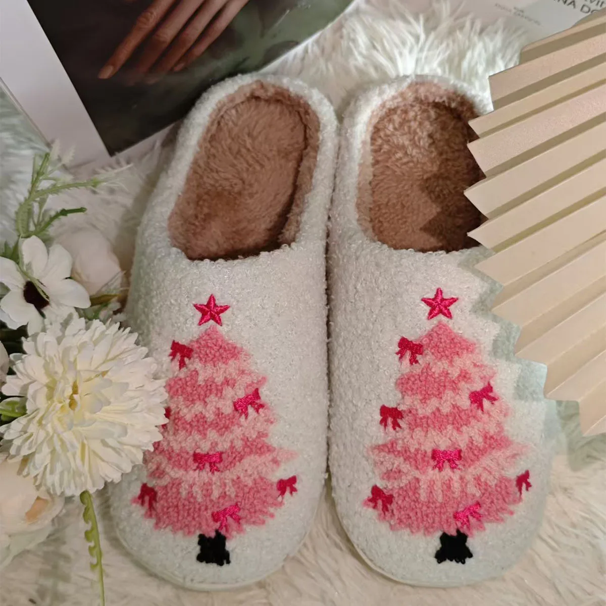 New Thick Christmas Series Cotton Slippers Black and White Reindeer Fury Slippers Elk Home Shoes Warm