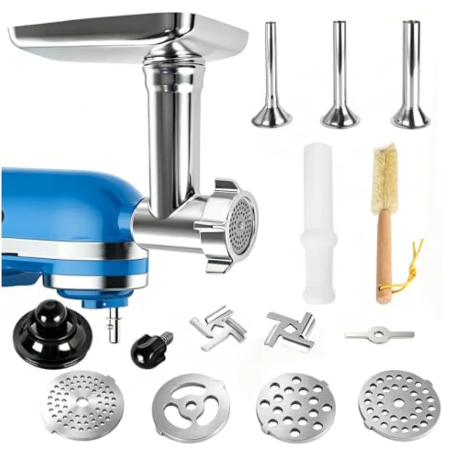 

Meat Grinder Attachment for KitchenAid Stand Mixer Stainless Steel Food Grinder with 3 Sausage Stuffer Tubes 4 Grinding Plates