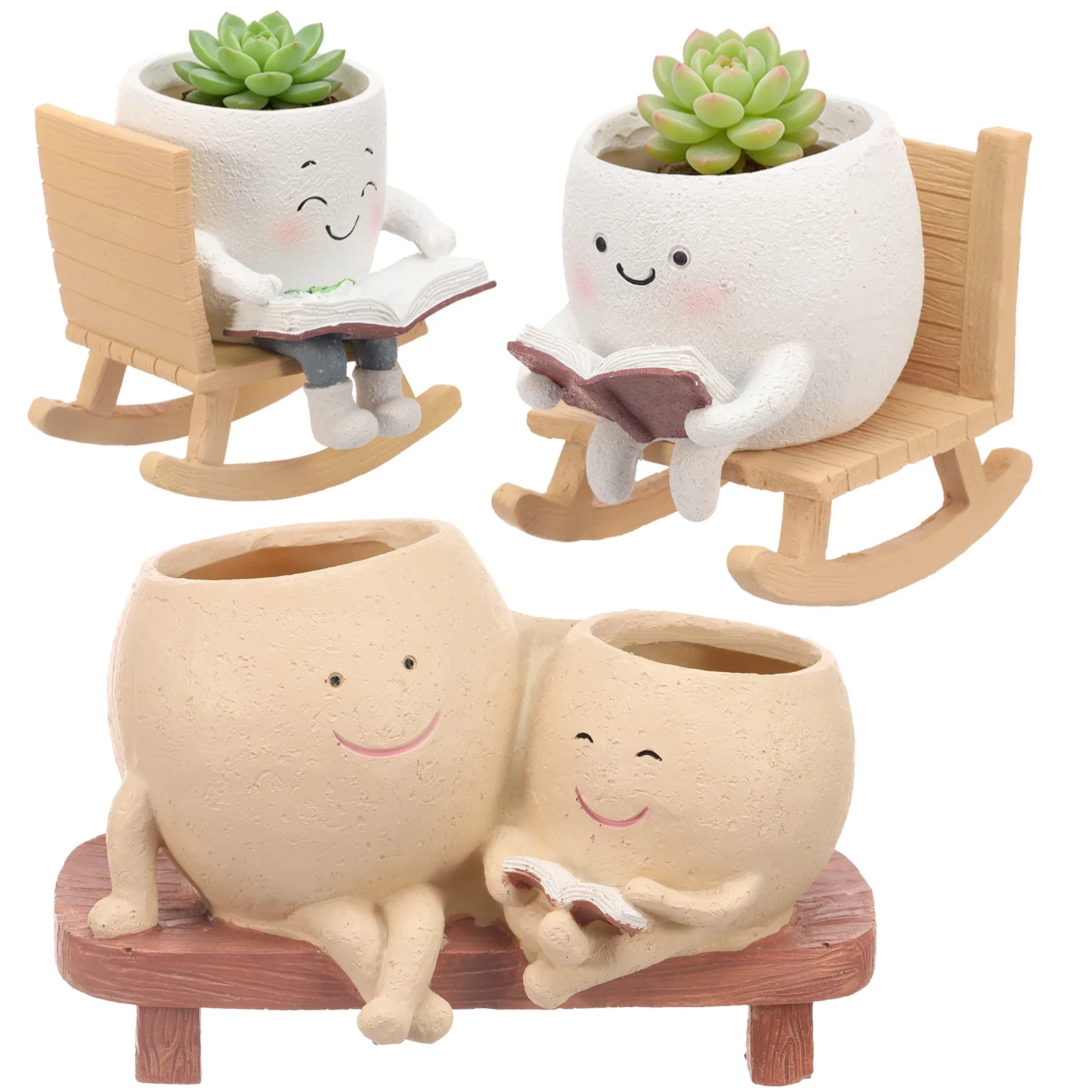 Pot de fleurs en résine en forme de visage souriant pour plantes succulentes, avec trou de drainage, décoration mignonne pour jardin, balcon ou bureau