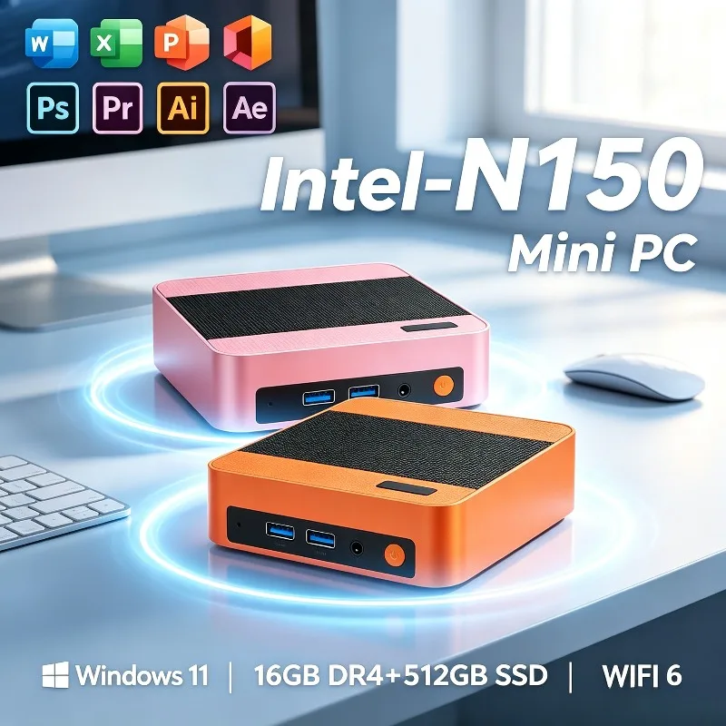 Intel Core N150 Windows 11  Portable Pc Computer 16GB RAM 1/2TB SSD WIFI 6 BT5.2 4K 60Hz HD Mini Gaming Office Study Pc