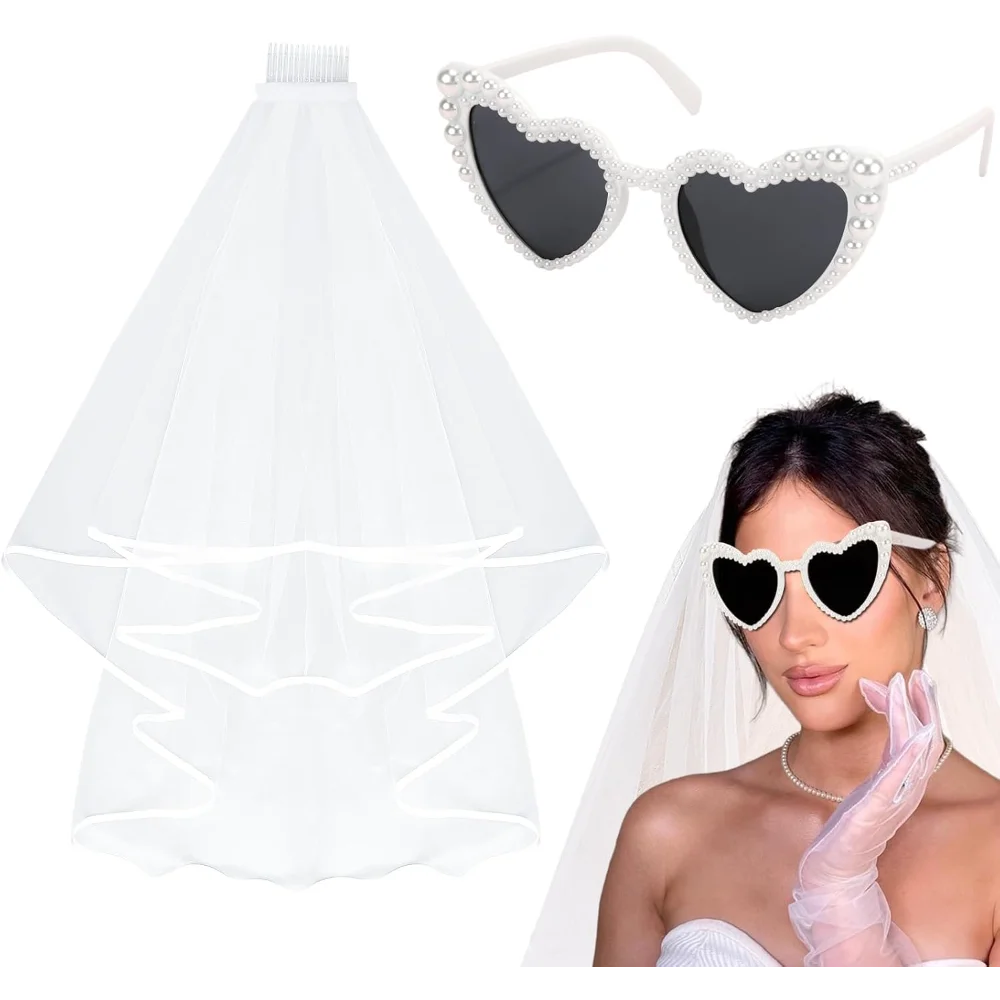 Brautschleier-Accessoire-Set, süße Dekoration für Junggesellinnenabschied, Brautparty, Andenken-Geschenk für die zukünftige Braut, Requisiten für Hochzeitsfotos – Detail 5