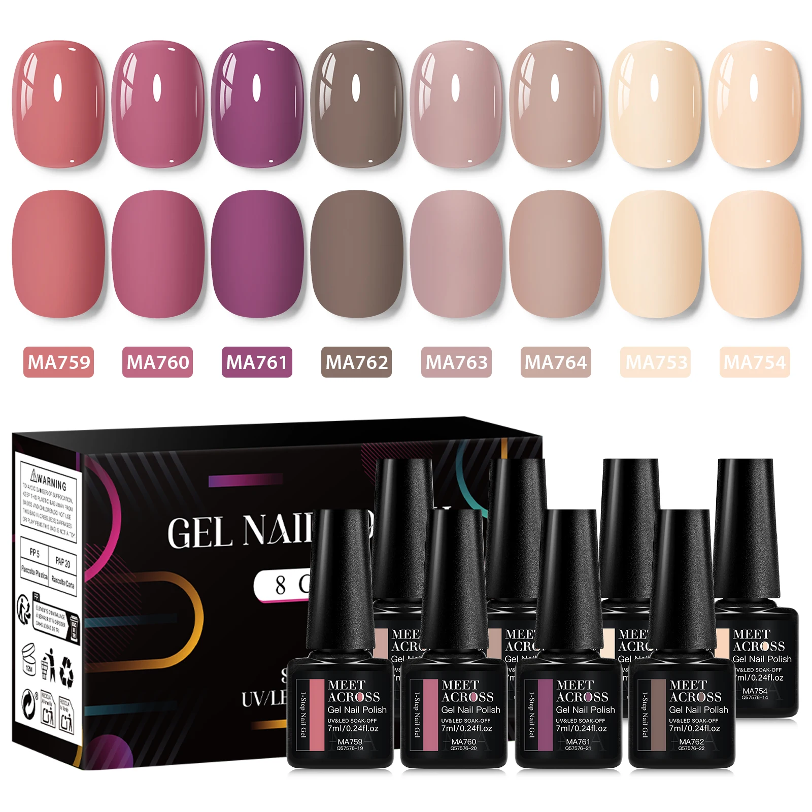 8個入り 1ステップジェルポリッシュ 3 in 1 ジェルネイルポリッシュセット ソークオフ LED UV ジェルネイルニス ベースコート・トップコート不要 ジェルネイル用品 DIY