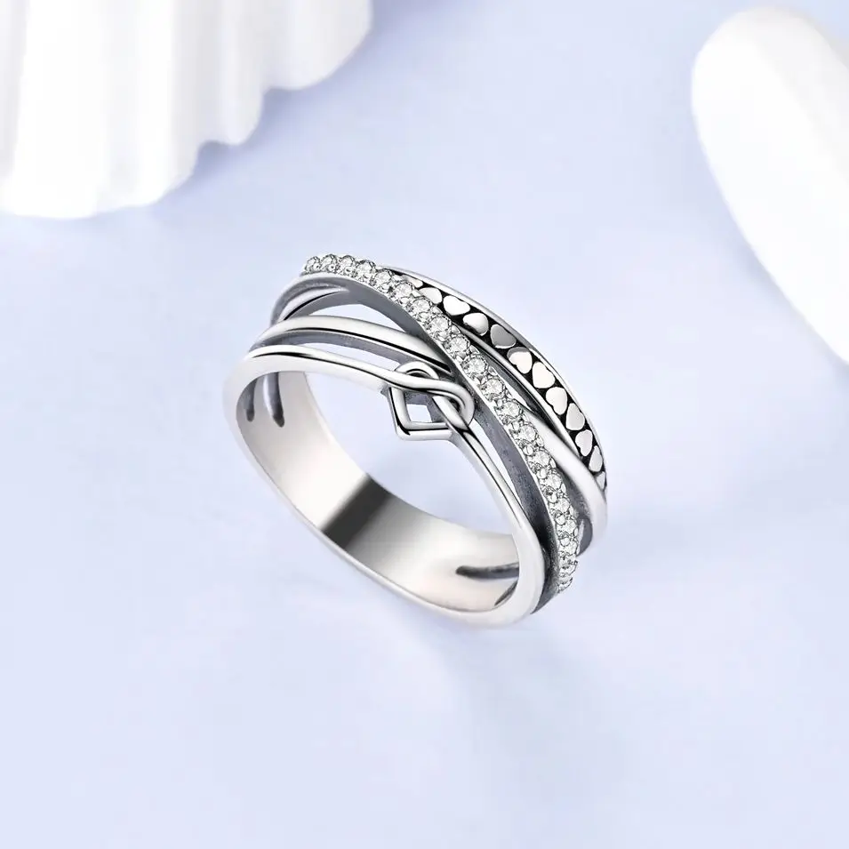 Women's 925 Silver Interlaced Heart Ring, Party Accessory
