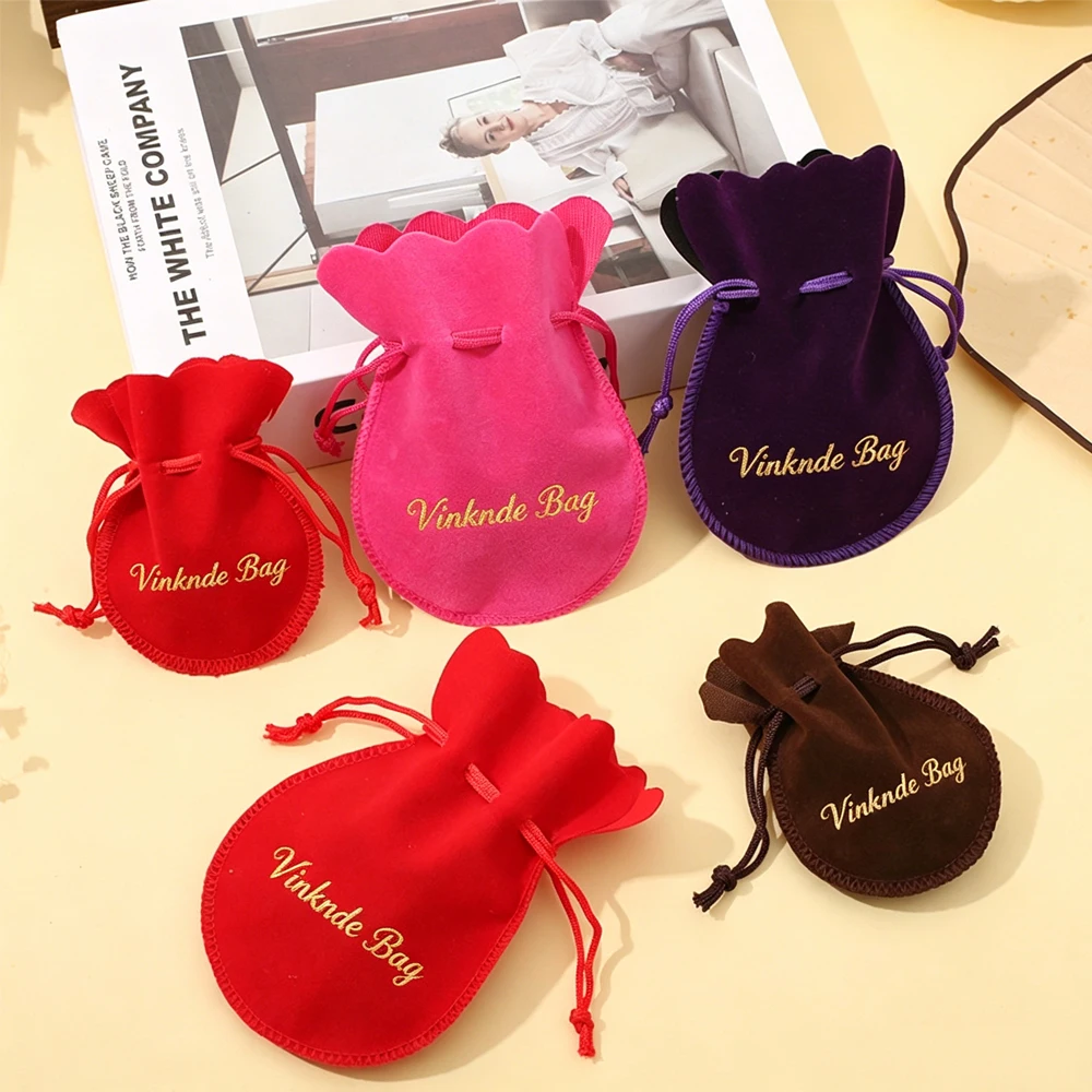 

50Pcs Custom Logo Velvet Gourd-Shaped Drawstring Pouch Mini 7x9cm Luxury Gift Bag Unique Design for Jewelry Earring Packaging