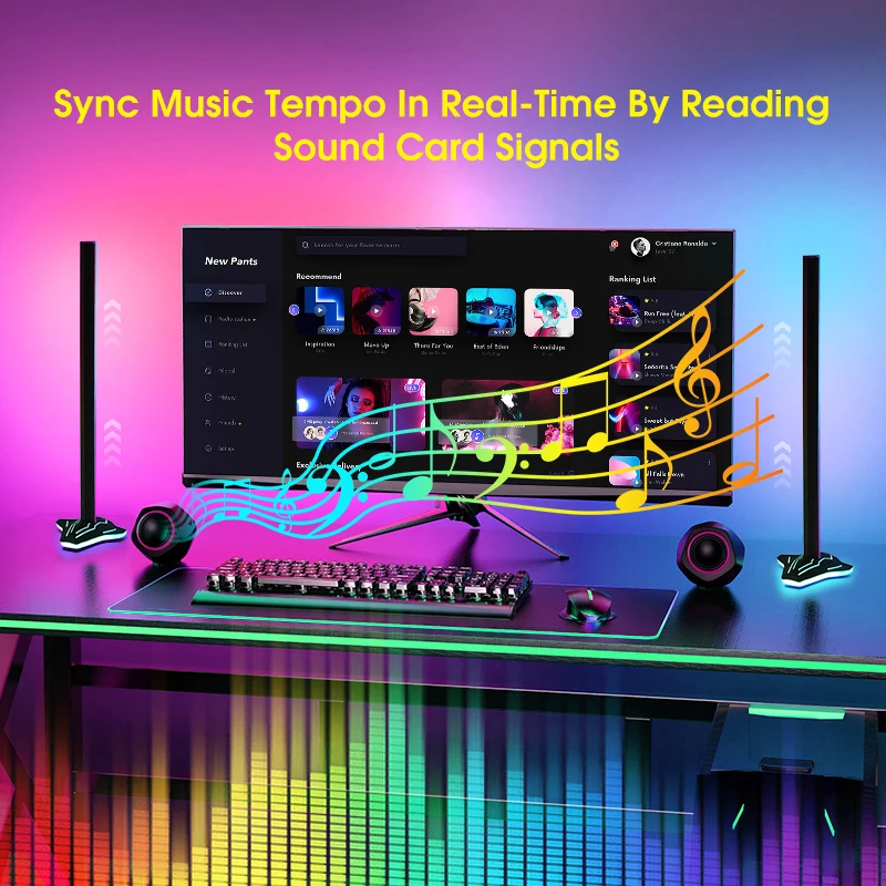 PC Real-Time Sync RGB LED Night Light Music Rhythm Light USB Charging Adjustable Brightness Desktop Decorative Lamp For Computer